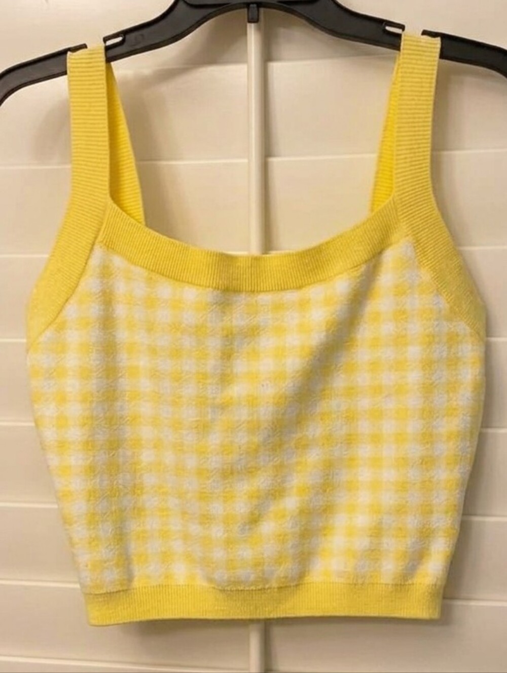 Forever 21 Yellow and White Gingham Knit Tank Sz XL